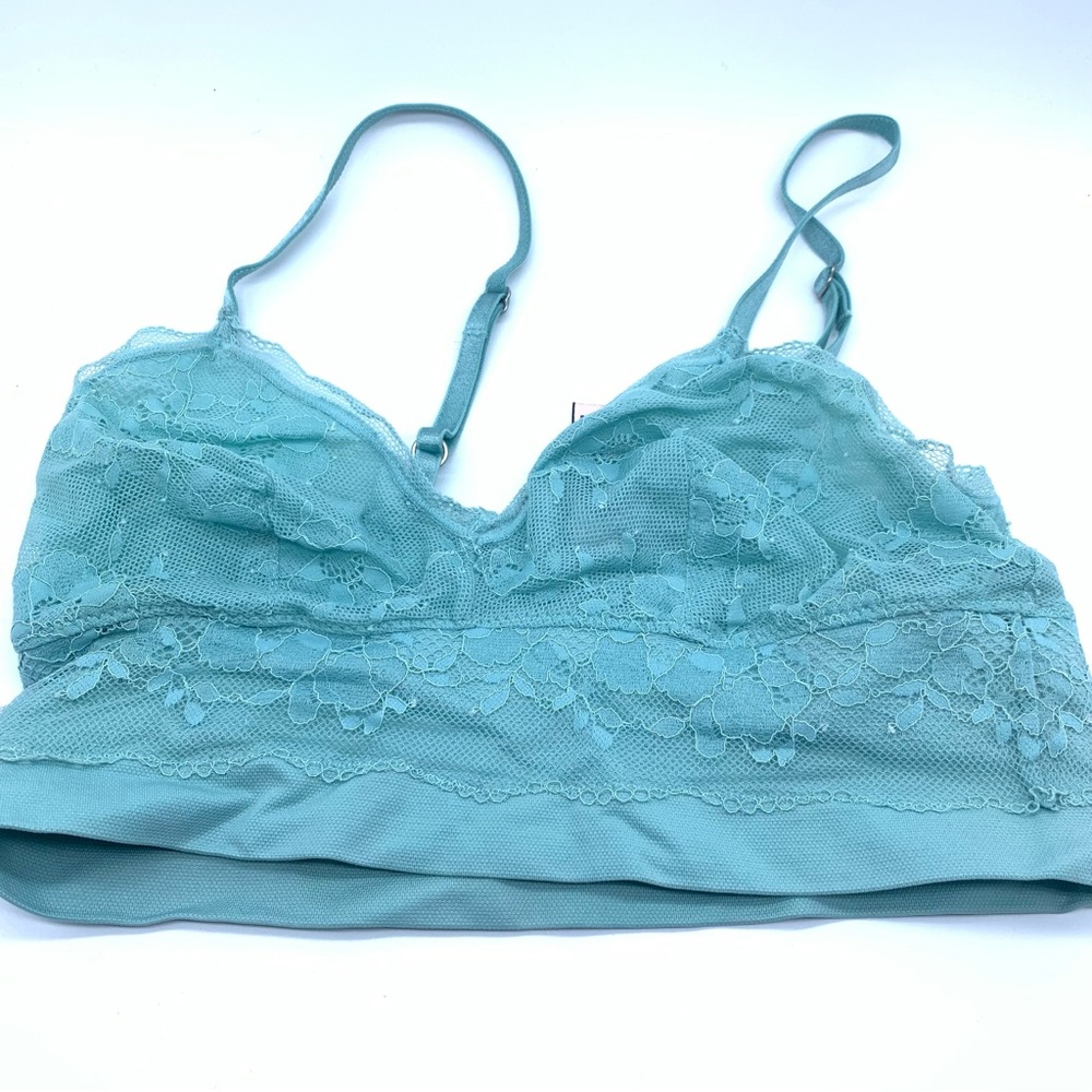 Victoria’s Secret xs Blue Bralette Wireless Unlined Bra Pretty Floral Lace